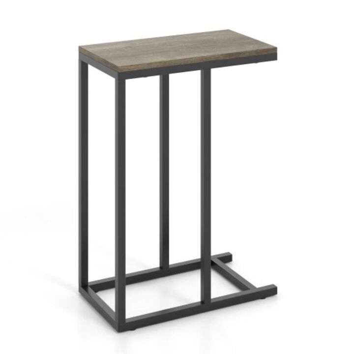 C-Shaped Side Table with Space-Saving Design and Open Storage Shelf