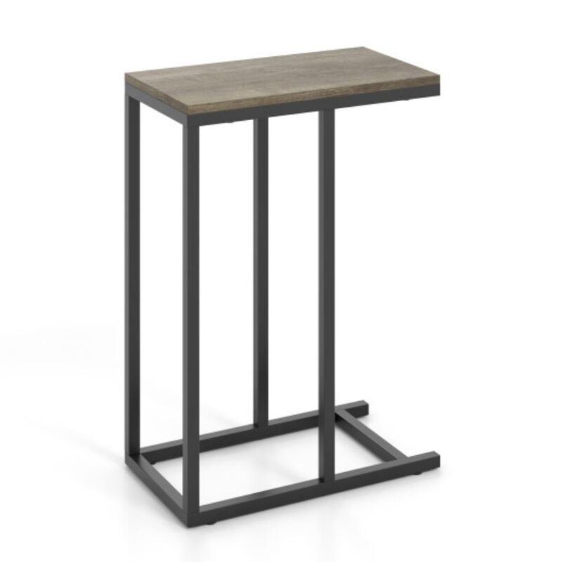 C-Shaped Side Table with Space-Saving Design and Open Storage Shelf