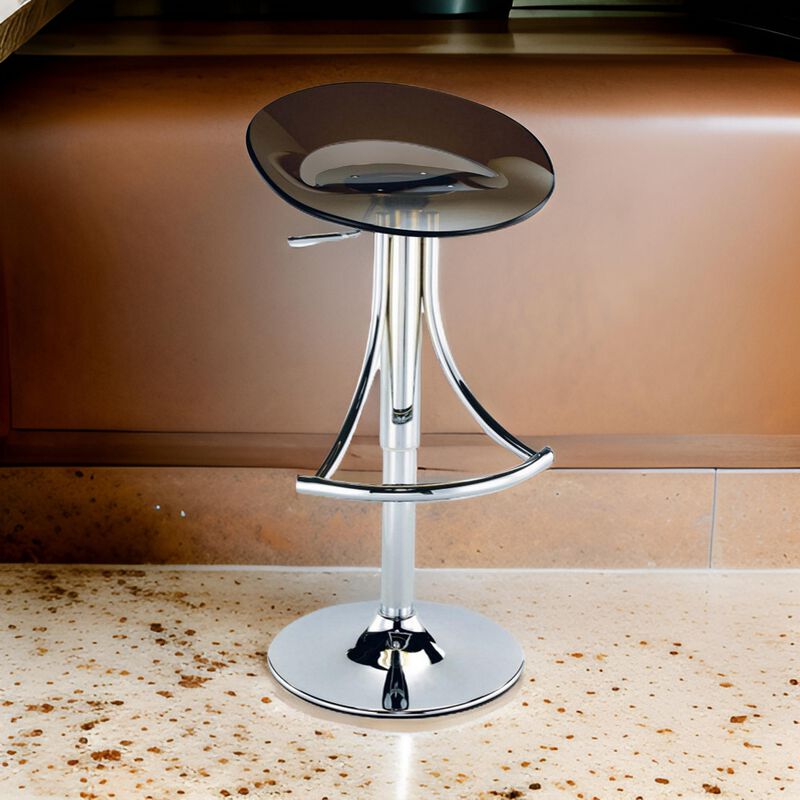 Vera 19-29 Inch Counter Height Stool, Round Swivel, Adjustable, Chrome Gray - Benzara