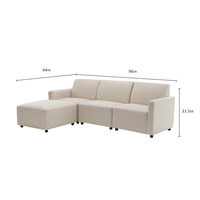 Duvall 4 Piece Modular Sofa - Natural Performance Fabric with Recycled Polyester