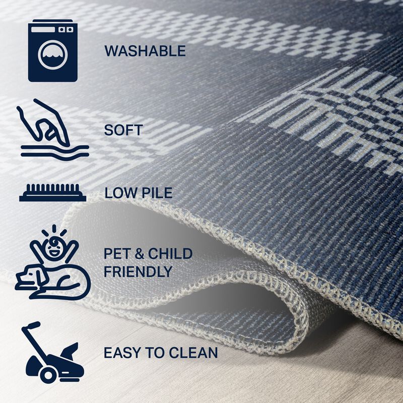 Nautisk Trellis Stripe Machine Washable Area Rug
