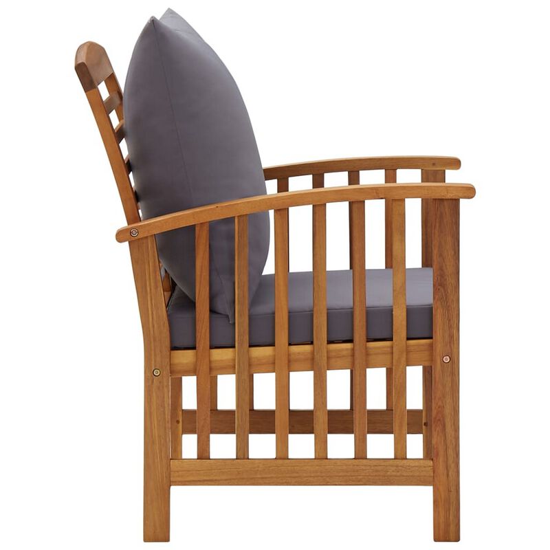 Mia Outdoor Patio Chair Set of 2, Gray Cushions, Slatted Acacia Wood - Benzara