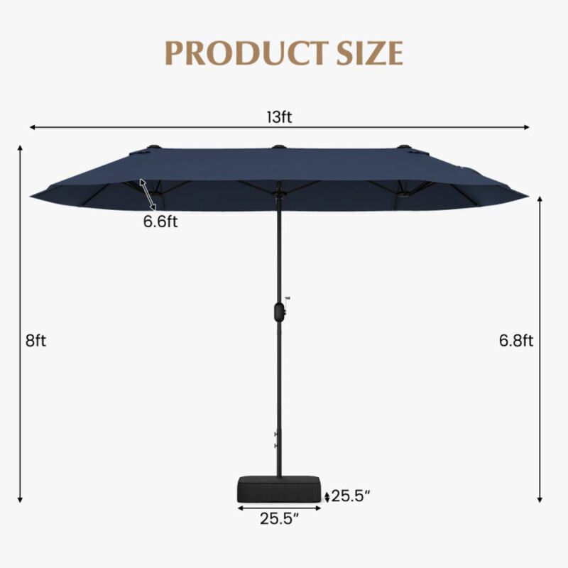Hivvago 13 Feet Double-Sided Patio Twin Table Umbrella with Crank Handle