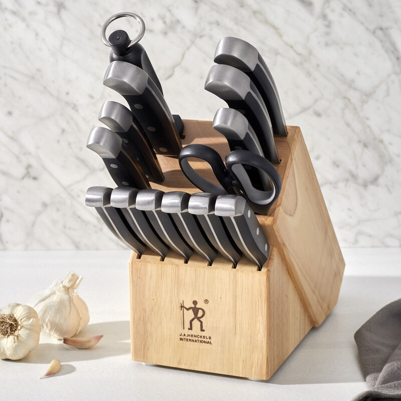 Henckels Statement 15-pc Kitchen Knife Set with Block, Chef Knife, Steak Knife set, Kitchen Knife Sharpener, Light Brown, Stainless Steel
