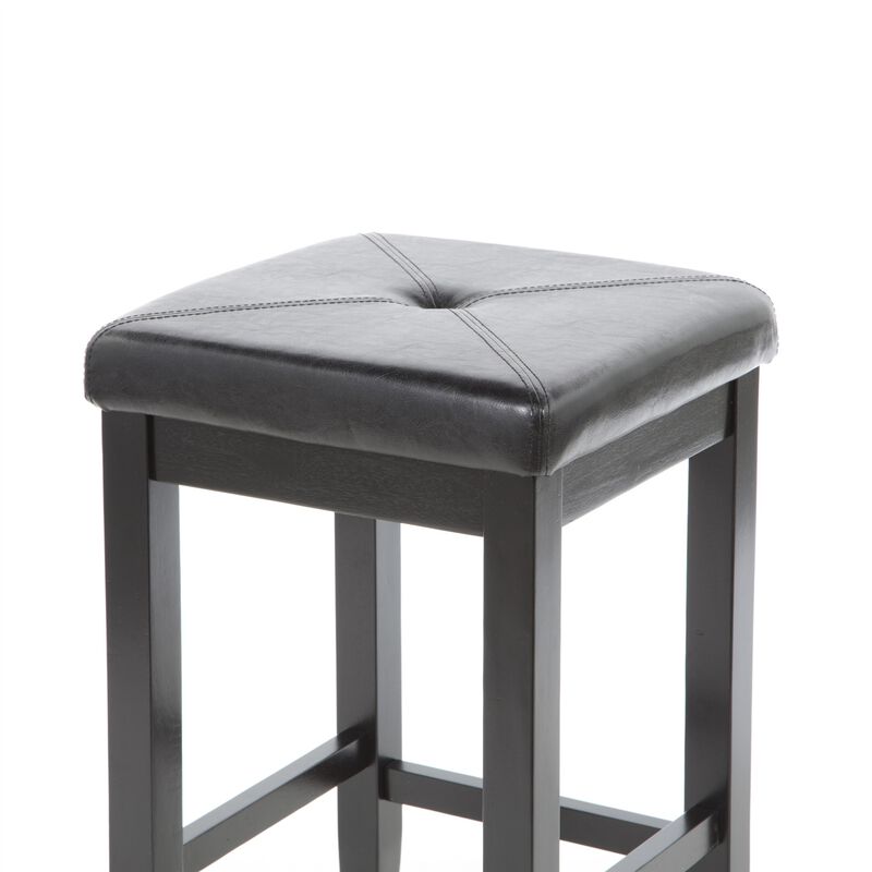 Hivvago Set of 2 - Black 24-inch Backless Barstools with Faux Leather Seat