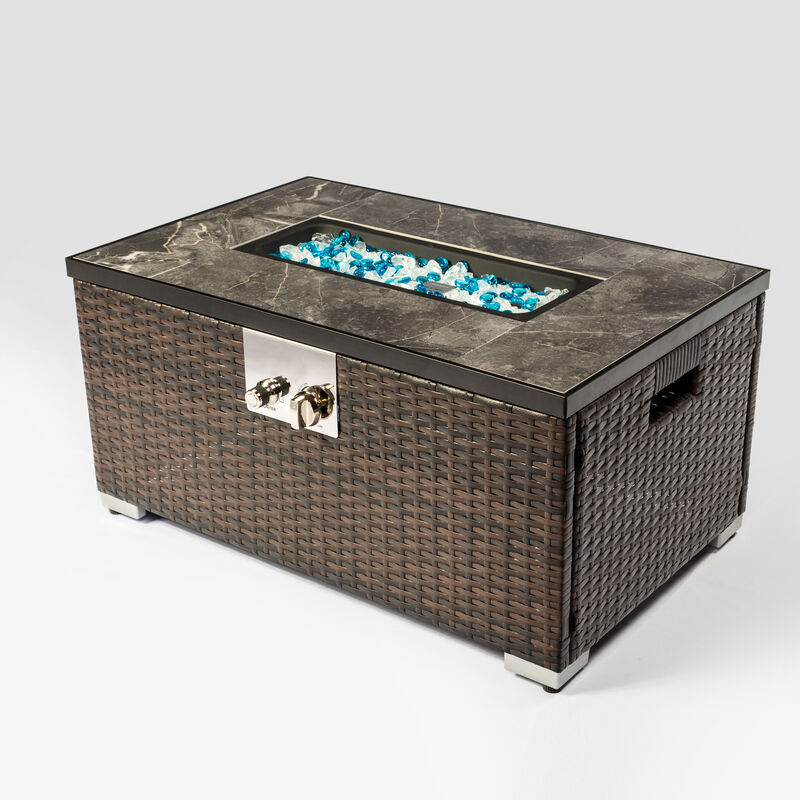 Streamdale Rattan Gas Fire Table with Tile Tabletop