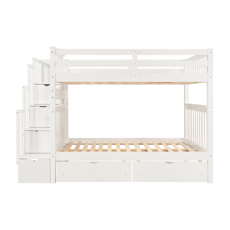 Full Over Full Bunk Bed With Shelves And 6 Storage Drawers