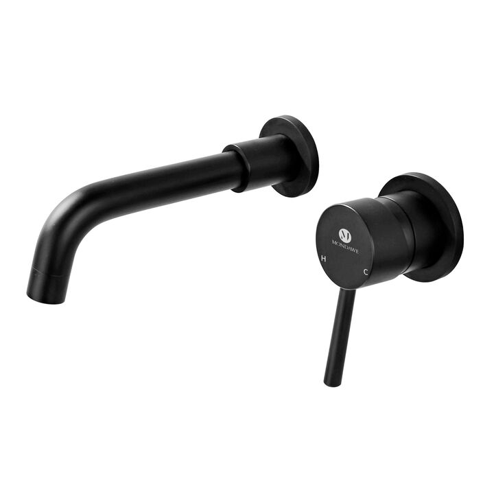Mondawe Wall Mount Bathroom Sink Faucet Single Handle in Matte Black