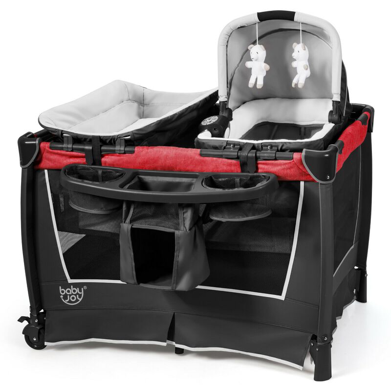 4-in-1 Convertible Portable Baby Play yard with Toys and Music Player