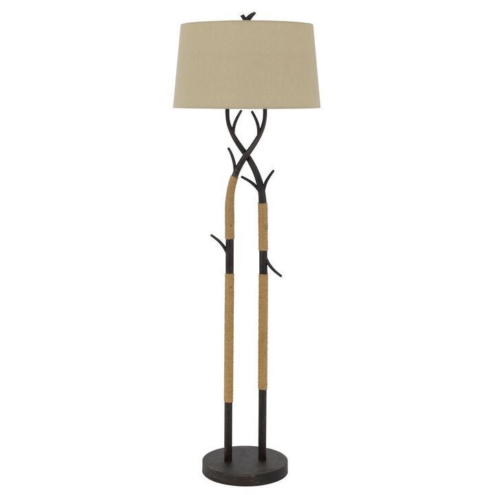 60 Inch Metal Tree Branch Base Floor Lamp, Dimmer, Black-Benzara