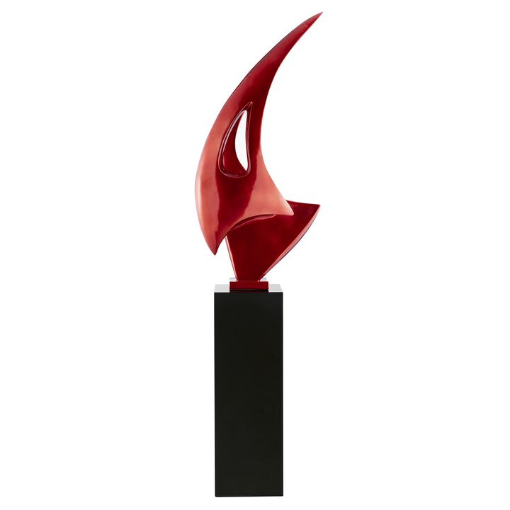 Sail Floor Sculpture Metallic Red with Black Stand Resin Handmade 70" Tall