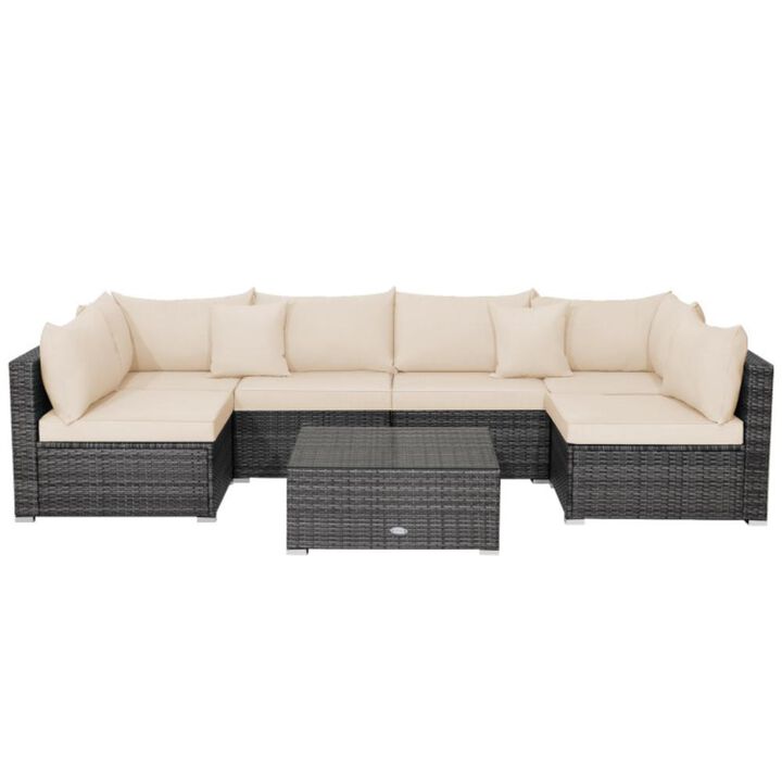 Hivvago 7 Pieces Patio Rattan Furniture Set with Sectional Sofa Cushioned