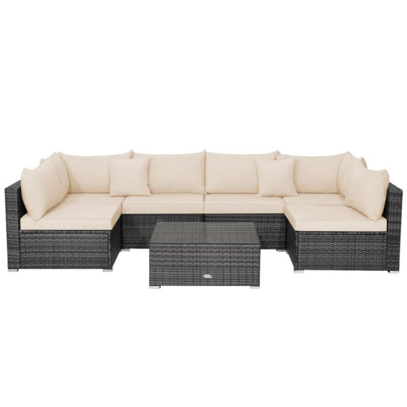 Hivvago 7 Pieces Patio Rattan Furniture Set with Sectional Sofa Cushioned