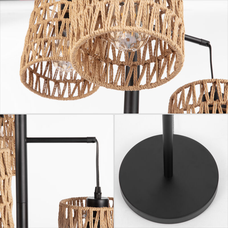 Isla 3-Light Mid-Century Bohemian Metal/Rope LED Floor Lamp