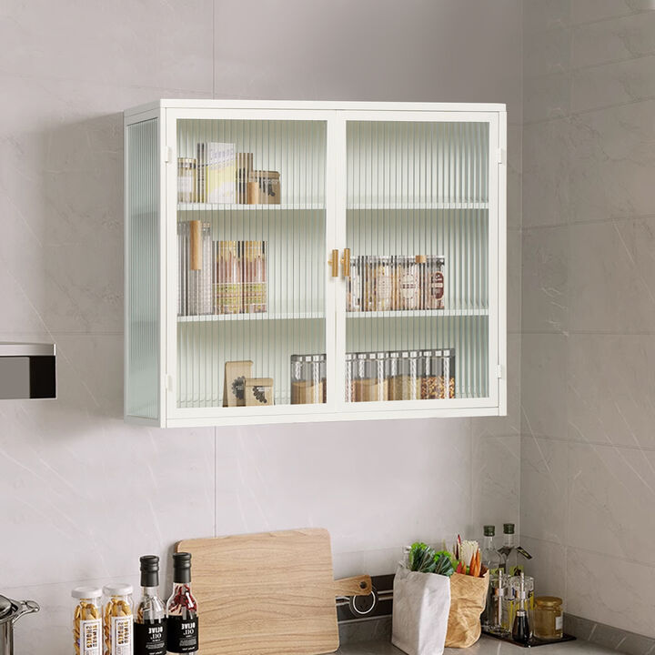 Modern Glass Door Wall Cabinet with Three-tier Storage