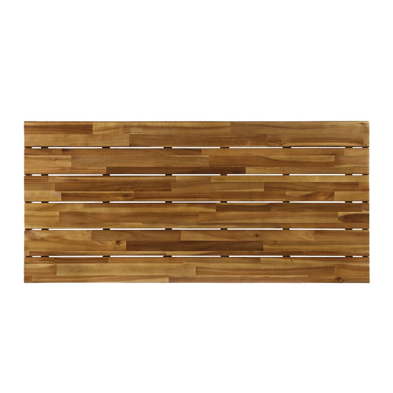 Patio Coffee Table, Slatted Top, Brown Iron, 50 Inch Teak Brown Acacia - Benzara