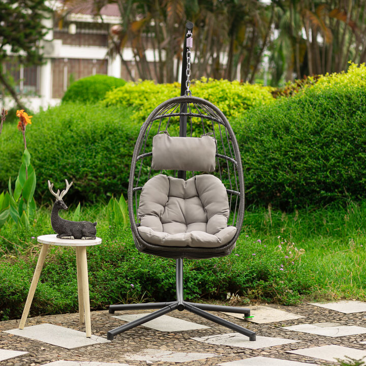Outdoor Patio Wicker Hanging Chair Swing Chair Patio Egg Chair UV Resistant Cushion