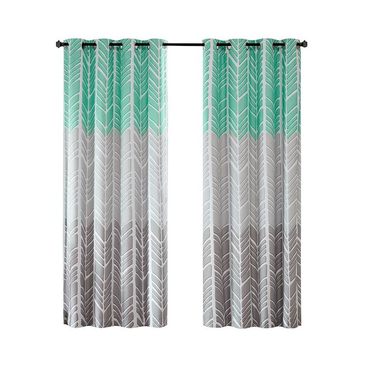 Aqua Geometric Printed Blackout Window Panel, Belen Kox