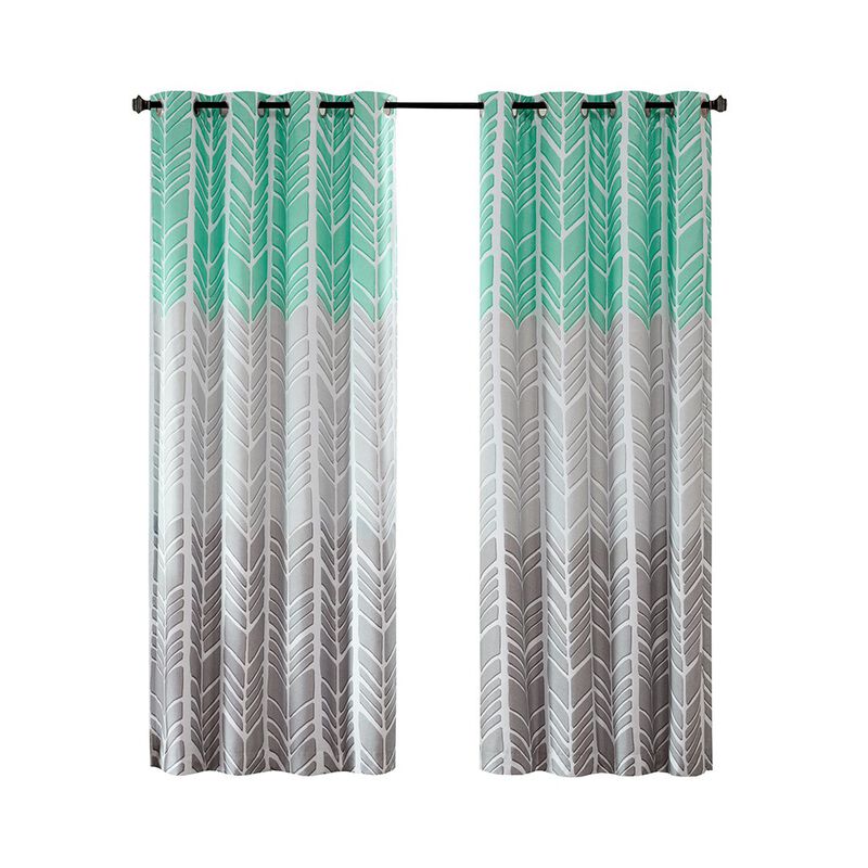 Aqua Geometric Printed Blackout Window Panel, Belen Kox