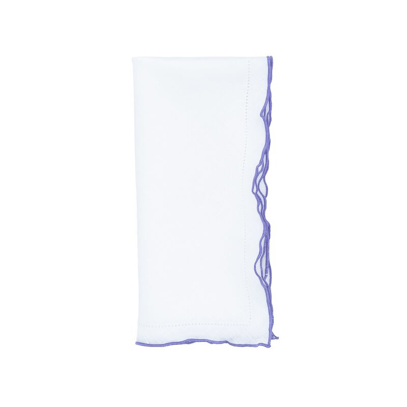 Linen Napkins With Purple Ruffled Hemstitch Edges, Set of 4