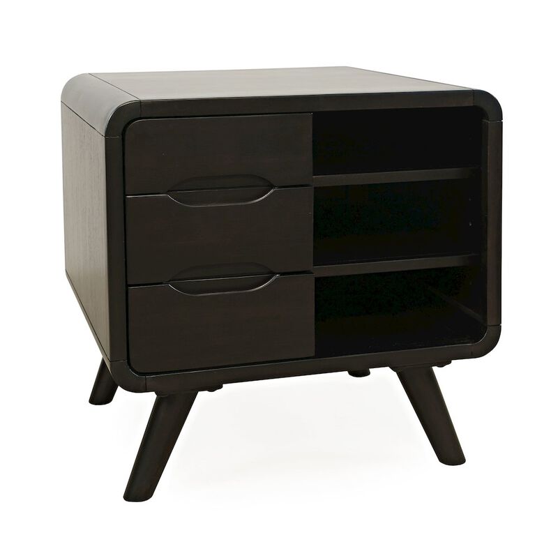 Jofran Marlowe Mid-Century Modern 24 Curved End Table with Storage Drawers