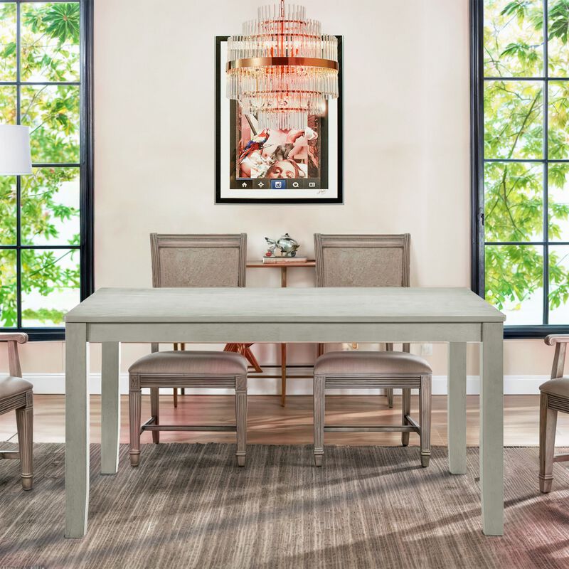 Pane 59 Inch Rectangular Wood Dining Table, Smooth Gray, Tall Block Legs - Benzara