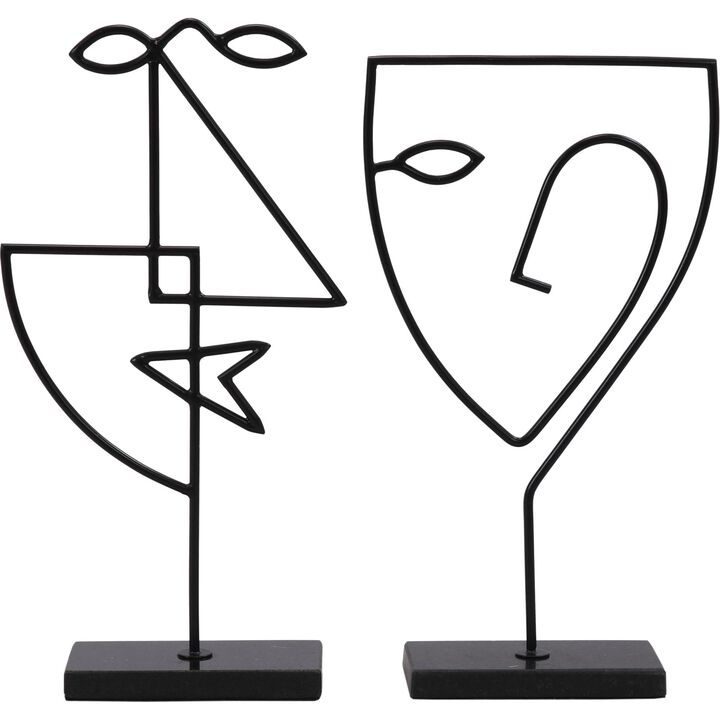 Set of 2 Black Twisted Statues with Base Stand 15.25"