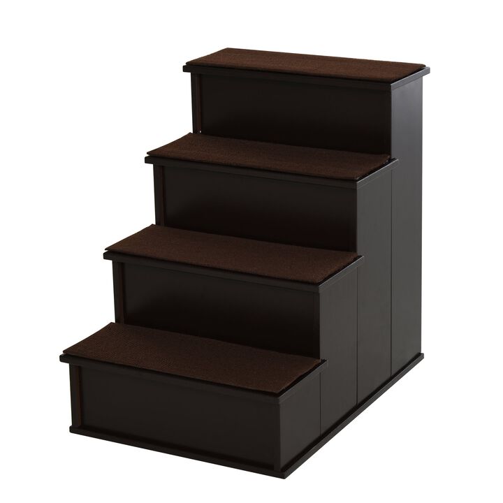 Dark Coffee Pet Steps: Cushioned 3-Tier Stairs for Small Dogs/Cats