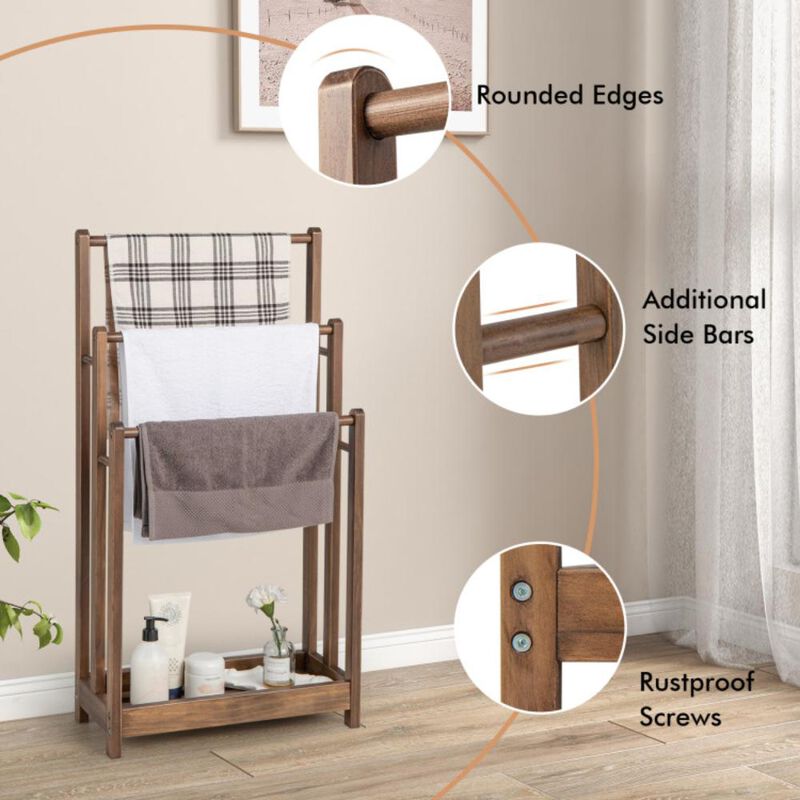 Hivvago Freestanding Towel Rack 3-Bar Hand Towel Drying Stand with Bottom Storage Shelf