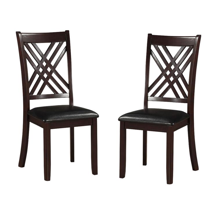 Dining Chair, Vegan Faux Leather, Cross Lattice, Set of 2, Black-Benzara
