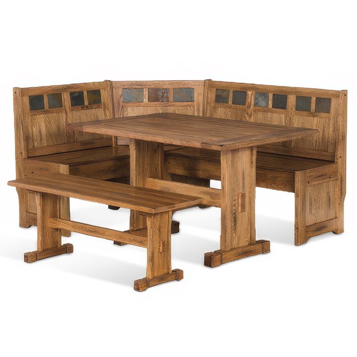 Marv 4pc Breakfast Dining Table Set, Corner Storage Bench Light Brown - Benzara
