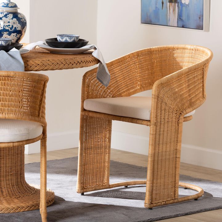bali & pari Palm Bohemian Light Honey Rattan Dining Chair
