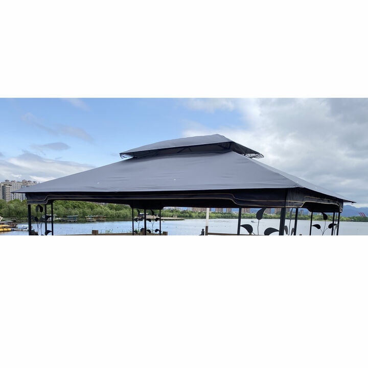 13 X 10FT Patio Double Roof Gazebo Replacement Canopy Top Fabric, Gray