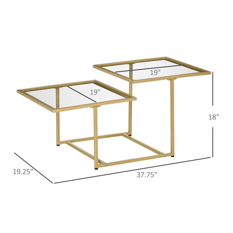 Gold Living Room Accent: Small Glass Double-tier Coffee Table
