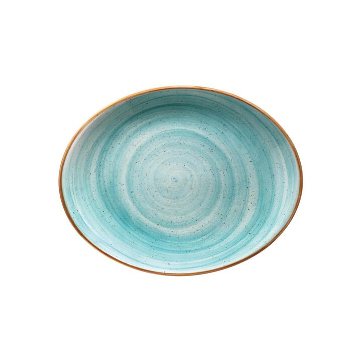 Aqua 14.25" x 11" x h:1.25" Oval Blue Porcelain Platter