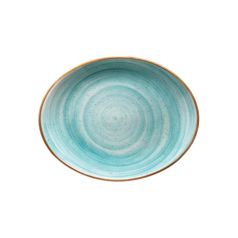 Aqua 14.25" x 11" x h:1.25" Oval Blue Porcelain Platter