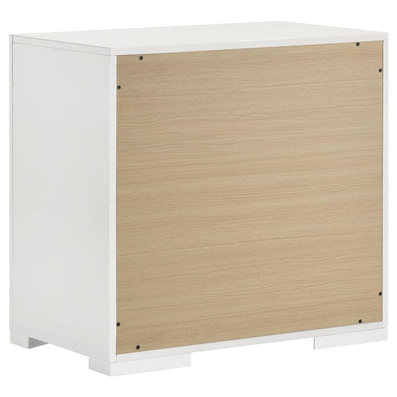 Ivon Nightstand, 2 Drawers, 26 Inch Modern Glossy White Solid Hardwood - Benzara