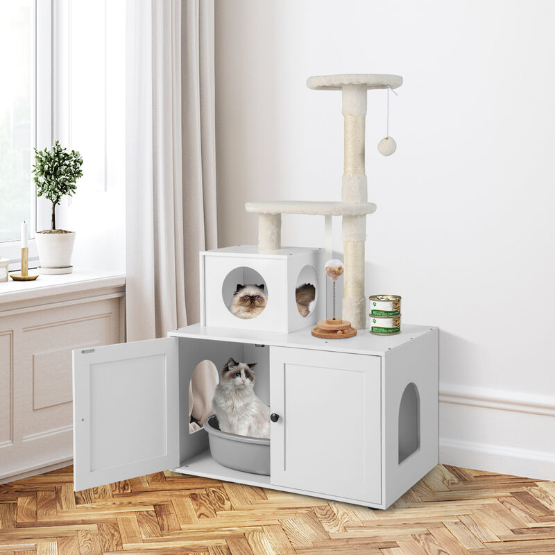 Cat Tree with Litter Box Enclosure with Cat Condo