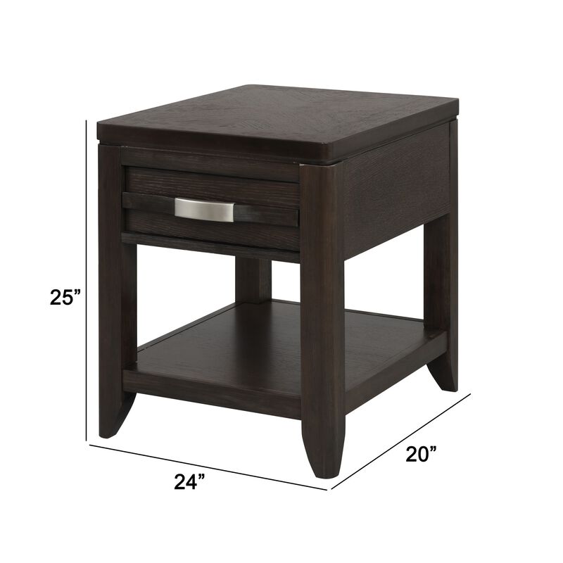 Joni 25 Inch Side End Table, 1 Drawer and Shelf, Espresso Brown Acacia Wood-Benzara