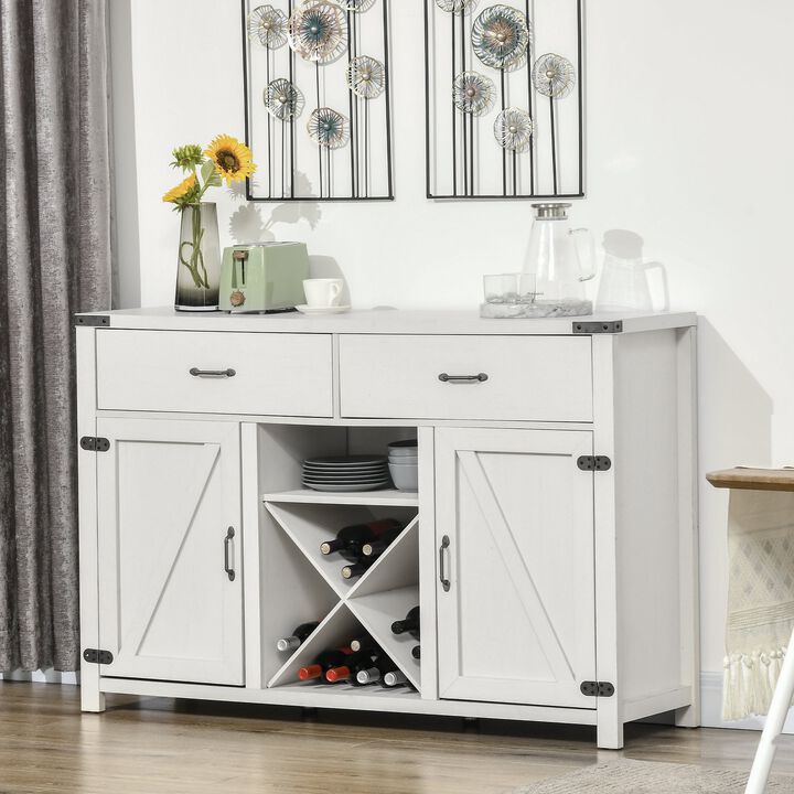 Antique White Buffet: Modern Sideboard with Wine Rack & Barn Door