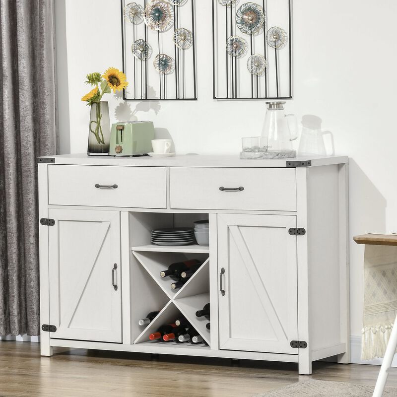 Antique White Buffet: Modern Sideboard with Wine Rack & Barn Door