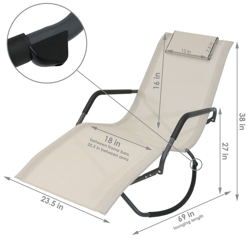 Sunnydaze Folding Outdoor Rocking Lounger with Pillow - Beige - Set of 2