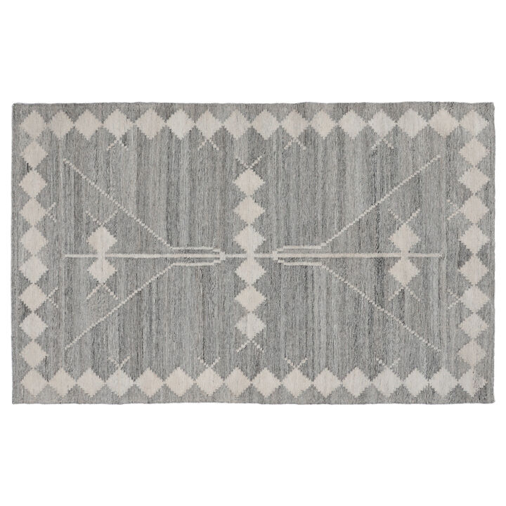 Rylie 5 x 8 Indoor Outdoor Area Rug, Handwoven Polyester, Gray Geometric - Benzara