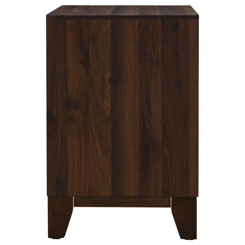 Yels Nightstand with 2 Drawers, Gold Metal Knobs, Walnut Brown  - Benzara