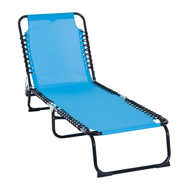 Light Blue Outdoor Bed: 4-Position Portable Reclining Chaise Lounge