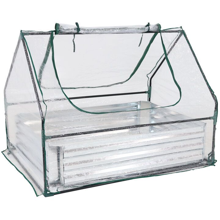 Sunnydaze Galvanized Steel Raised Bed with Greenhouse Kit - 4 ft x 3 ft