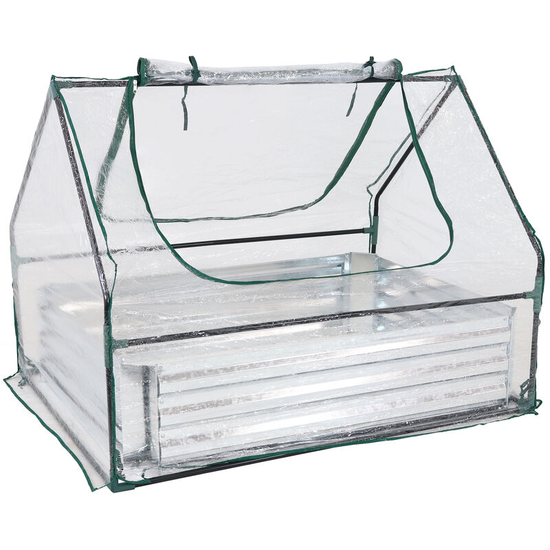 Sunnydaze Galvanized Steel Raised Bed with Greenhouse Kit - 4 ft x 3 ft