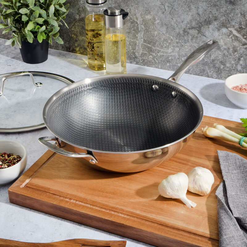 Kenmore Elite Luke 12 Inch Non-Stick Tri-Ply Stainless Steel Wok with Glass Lid