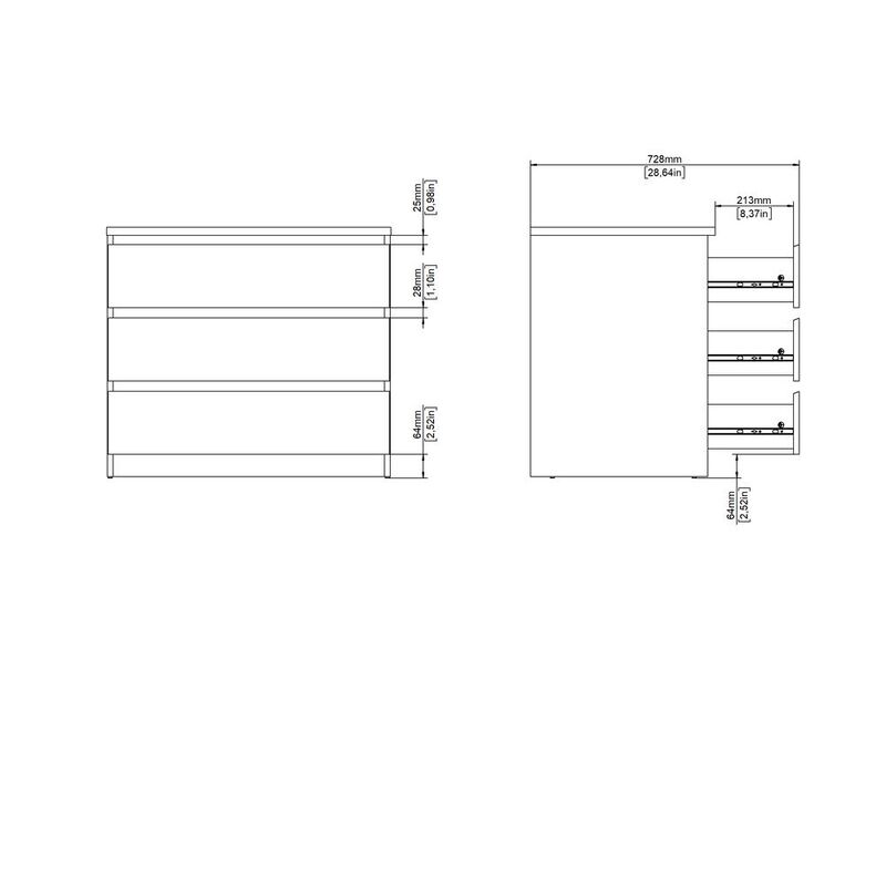 Tvilum Scottsdale 3 Drawer Chest, White High Gloss