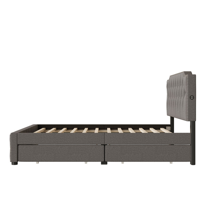 Merax Upholstered Platform Bed with 2 Drawers